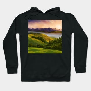 Sunset Mountains Landscape Oil Painting Hoodie